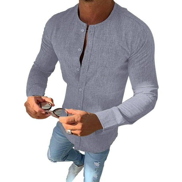 Mens Button Down Shirts Cotton Long Sleeve Shirts Regular Fit Blouses 